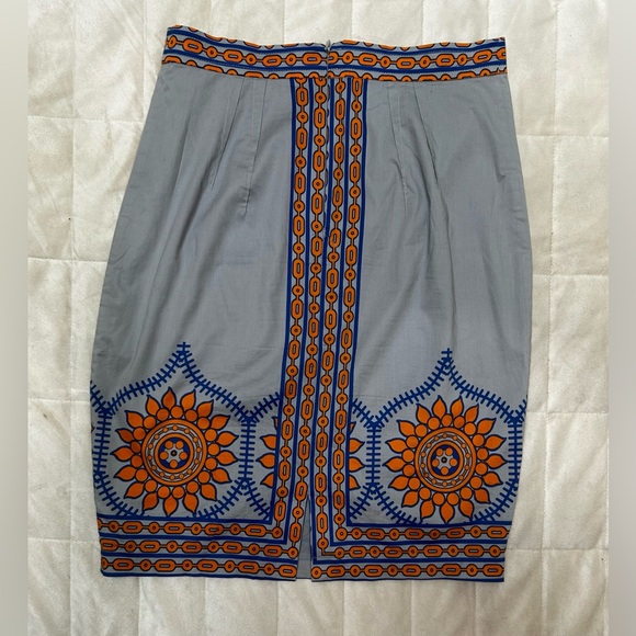 Anthropologie Plenty by Tracy Reece orange & blue mandala pencil skirt, Size 8. - Picture 2 of 6